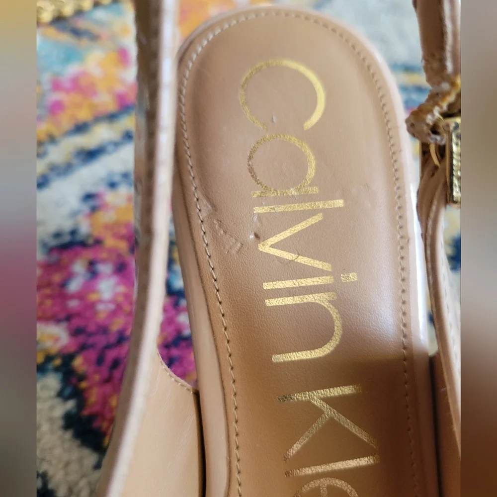 Calvin Klein Nude Patent Gala Slingback Heels - Picture 11 of 14
